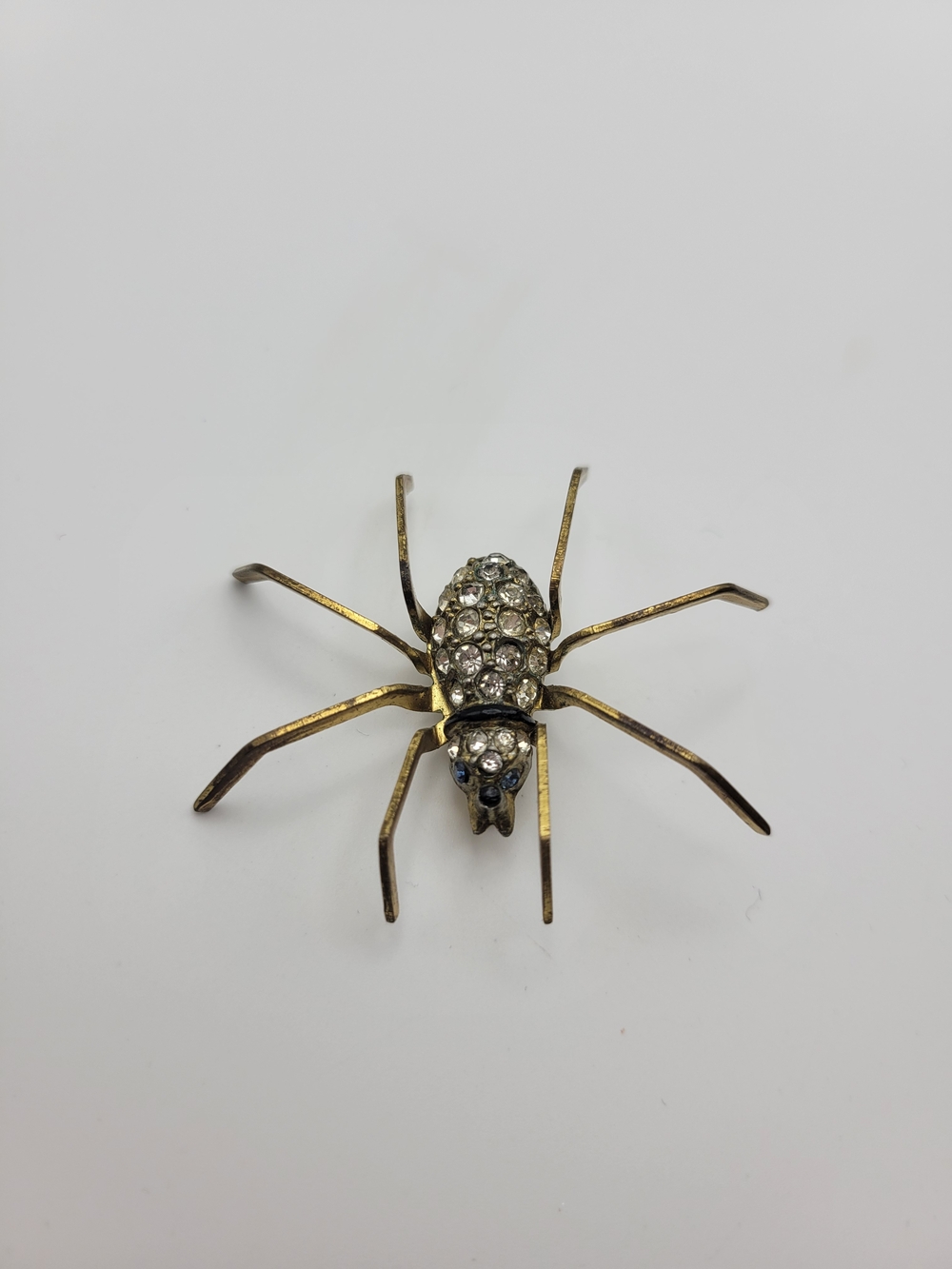 Vintage Rhinestone Spider Brooch in Gold Tone
